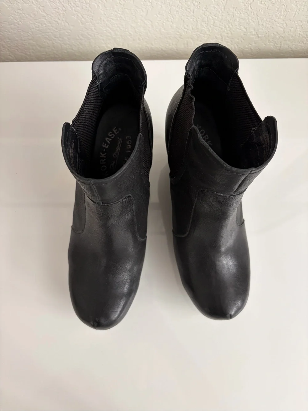 Kork-Ease Black Leather Wedge Ankle Boots